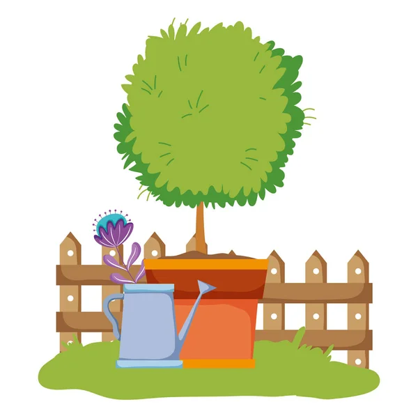 Aspersor de jardín con planta de interior en el parque — Vector de stock