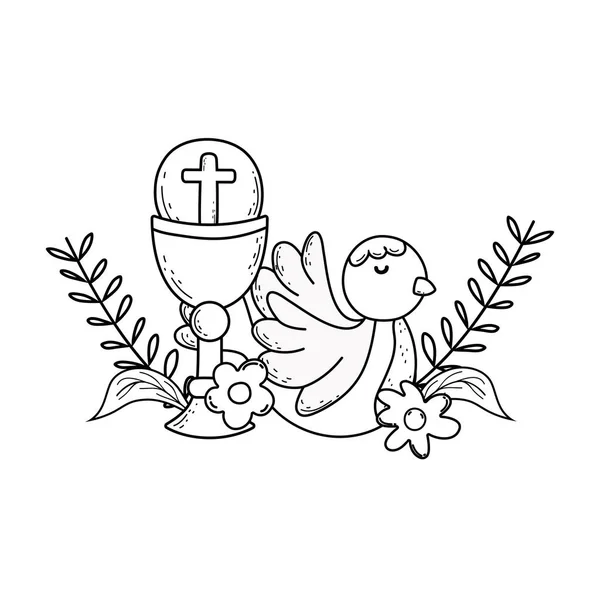 Cáliz sagrado religioso con pájaro paloma — Archivo Imágenes Vectoriales
