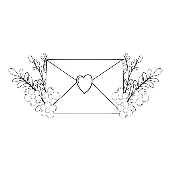 Φάκελος με καρδιά και λουλούδια — Διανυσματικό Αρχείο