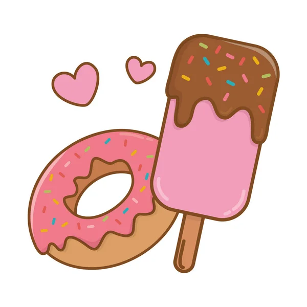 Lolly hielo y donut — Vector de stock