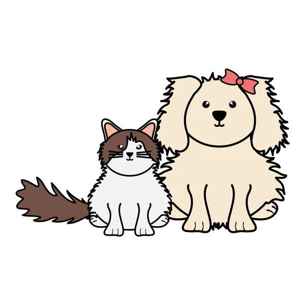 Lindo pequeño gato y perro mascotas — Vector de stock