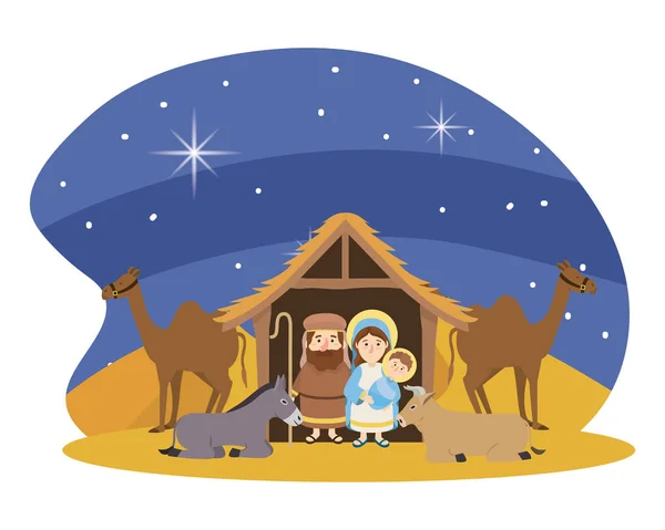 Kerstmis geboorte scène cartoon — Stockvector