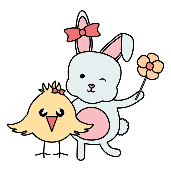 Little chick and rabbit easter characters — Stock Vector