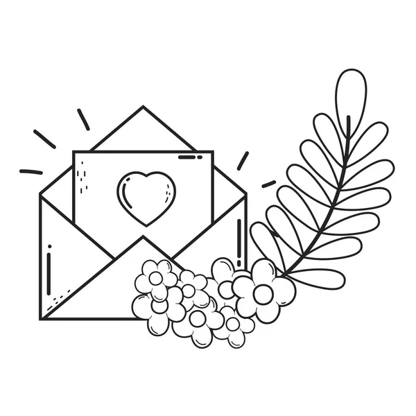 Enveloppe avec coeur et fleurs — Image vectorielle