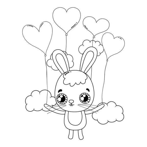 Kelinci lucu dengan balon helium valentine hari - Stok Vektor
