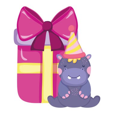 parti şapka ile sevimli ve küçük Hippo karakter