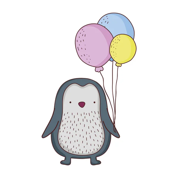 Aranyos kis pingvin léggömbök héliumos — Stock Vector