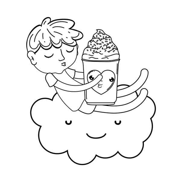 小男孩与冰淇淋卡瓦伊字符 — 图库矢量图片