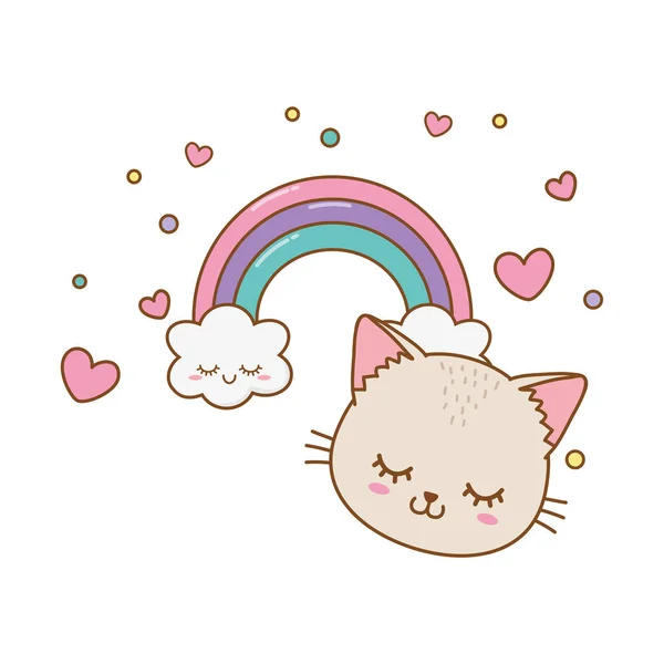 Kat met wolk en regenboog — Stockvector