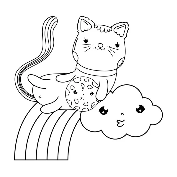 Uroczy kot z ciasteczkami w tęczy — Wektor stockowy