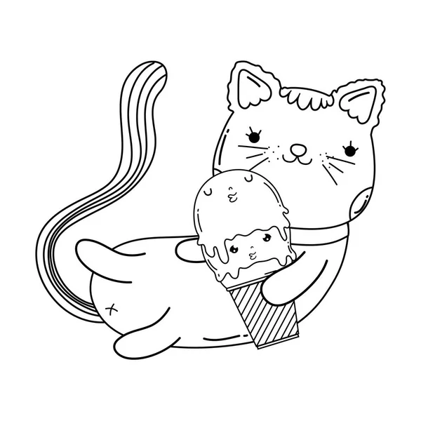 Gato bonito com sorvete —  Vetores de Stock