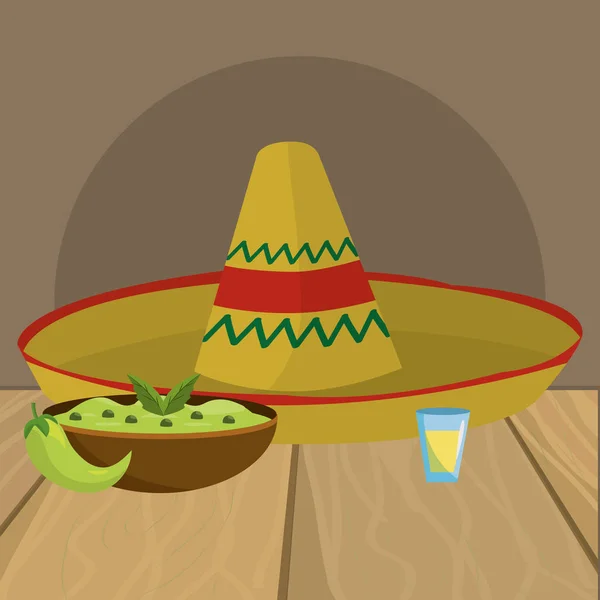 रेस्तरां टेबल पर स्वादिष्ट मैक्सिकन खाद्य कार्टून — स्टॉक वेक्टर