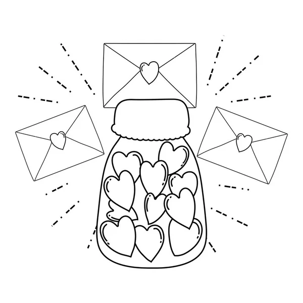 Enveloppes avec coeur avec pot de maçon — Image vectorielle