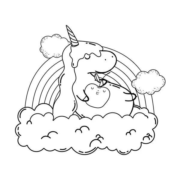 Schattige Eenhoorn met wolken en Rainbow kawaii — Stockvector