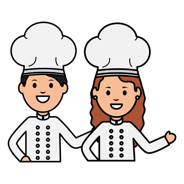 Jonge chef-kok paar Avatars personages — Stockvector