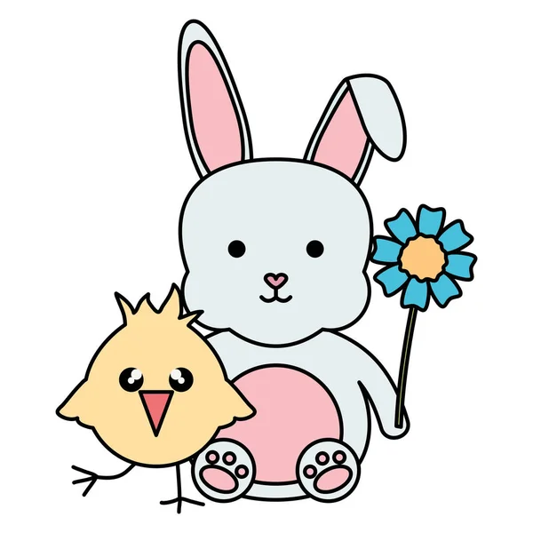 Małe pisklę i królik Wielkanoc postacie — Wektor stockowy
