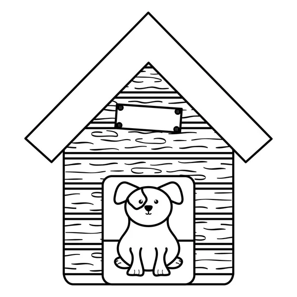 Mignon petit chien dans la maison en bois caractère — Image vectorielle