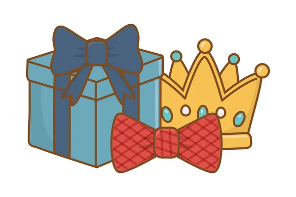 Boîte cadeau avec couronne et noeud papillon — Image vectorielle