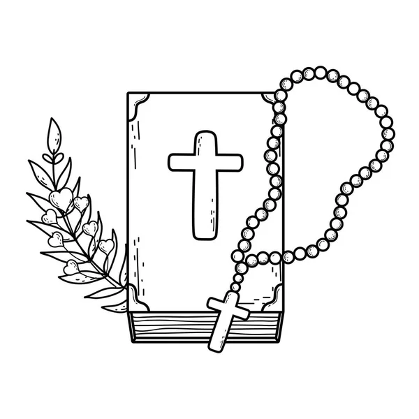 Livre de bible sainte avec chapelet — Image vectorielle