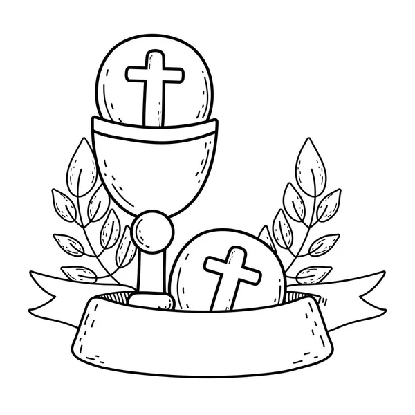 Heilige kelk met eerste communie — Stockvector