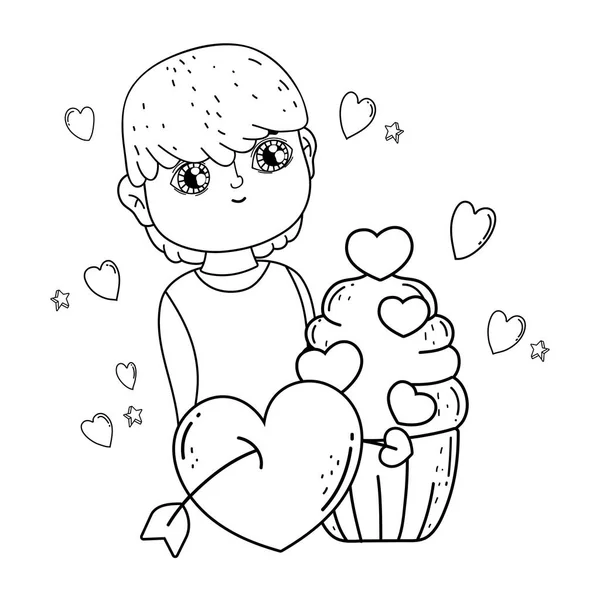 Молодой милый влюбленный мальчик с кексом — стоковый вектор