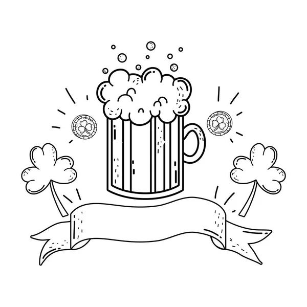 Jar cerveja e trevos santo dia patrick — Vetor de Stock