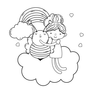 arı Kawaii karakteri ile küçük kız