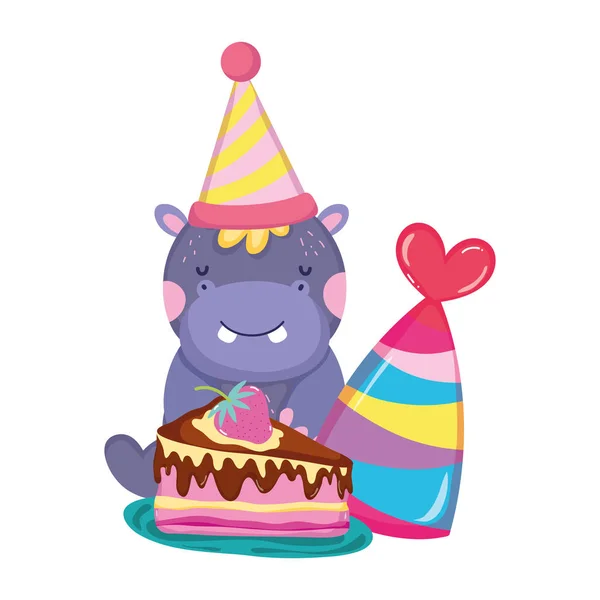 Schattig en klein Hippo karakter met Party Hat — Stockvector