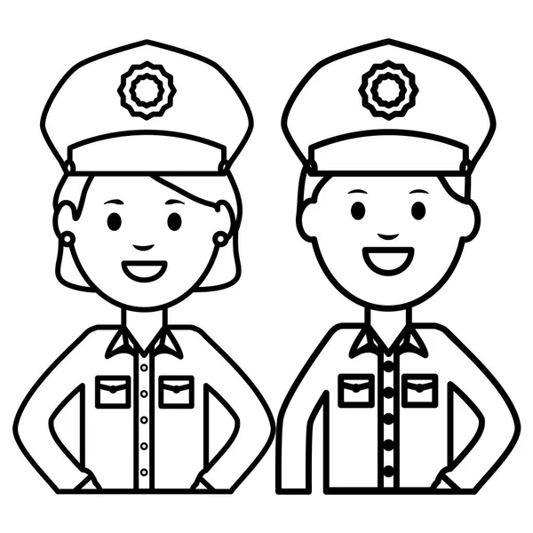 Pareja policías avatares personajes — Vector de stock