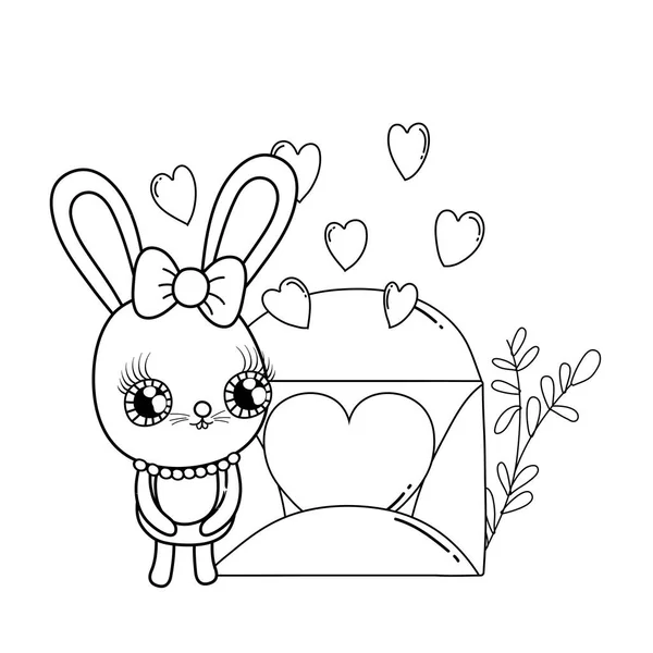 Mignonne fille de lapin avec enveloppe Saint Valentin — Image vectorielle