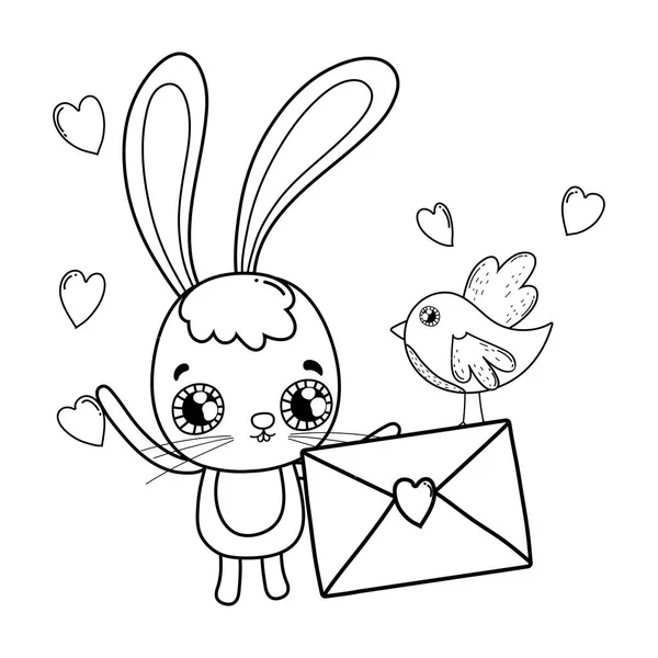 Mignonne journée de valentines de lapin avec enveloppe — Image vectorielle
