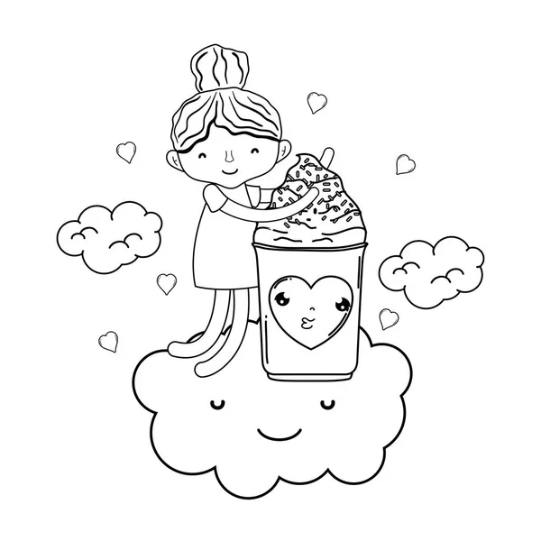 小女孩与冰淇淋卡瓦伊字符 — 图库矢量图片
