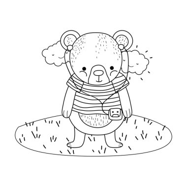 Kampta gömlek ve Walkman ile sevimli küçük ayı