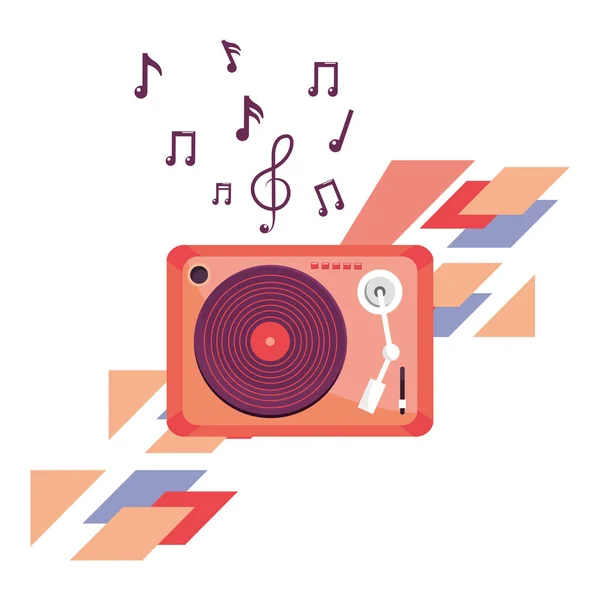 Turntable with music notes — Stock Vector