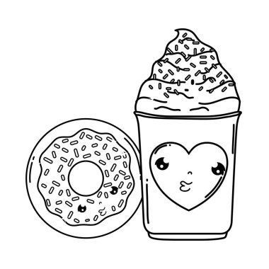 donut ve kalp kawaii ile sevimli dondurma
