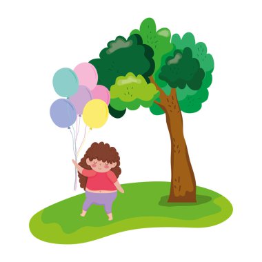 Manzara balonlar hava ile küçük tombul kız