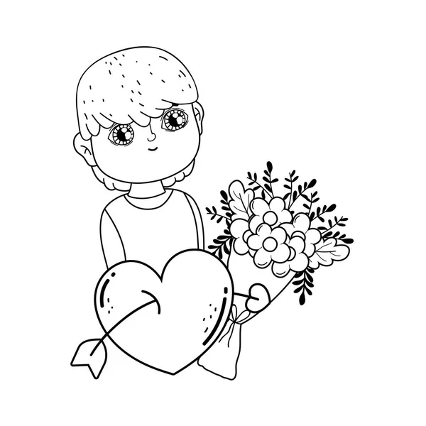 Junge süße Liebhaber Junge mit Blumen — Stockvektor