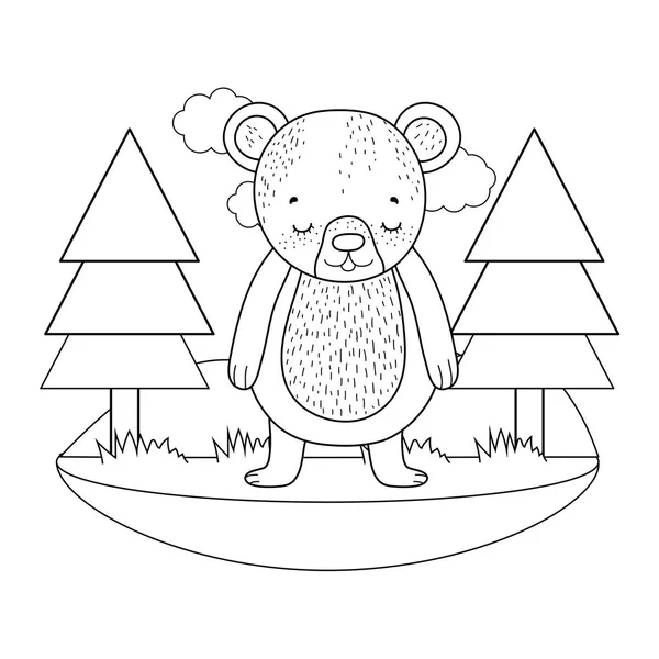 Милый маленький медведь в лагере — стоковый вектор