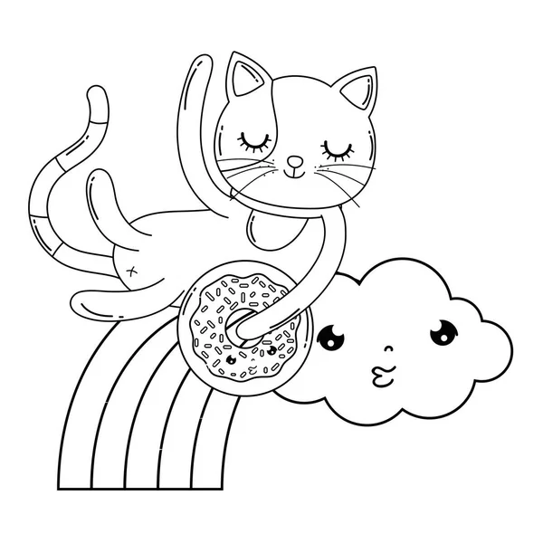 Ładny kot z pączek w tęcza — Wektor stockowy