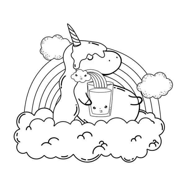 Schattige Eenhoorn met wolken en Rainbow kawaii — Stockvector