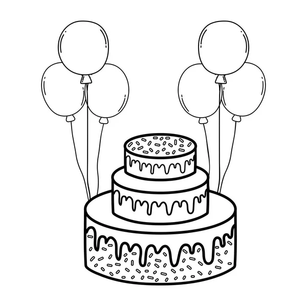 Partito dolce torta con palloncini elio — Vettoriale Stock