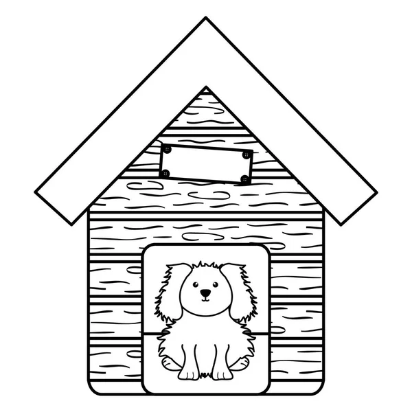 Schattig hondje in houten huis karakter — Stockvector