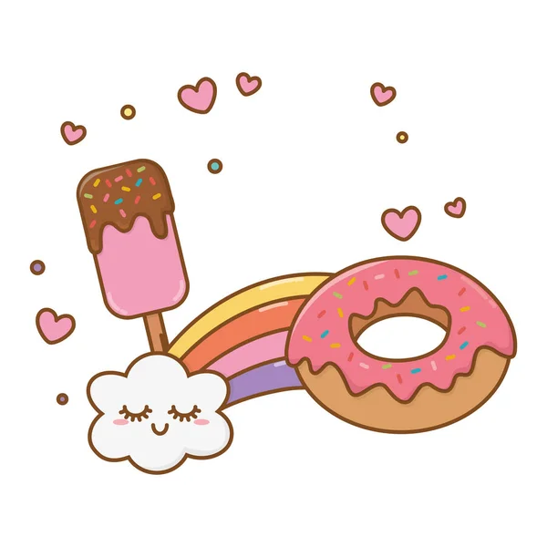 Eis Lolly Donut und Regenbogen — Stockvektor