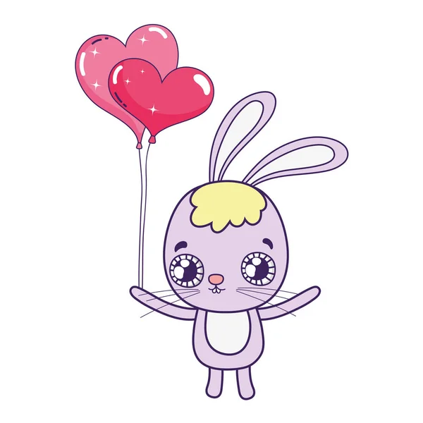 Schattig konijn met baloons helium Valentines Day — Stockvector