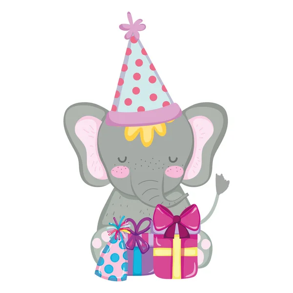 Söt och lite elefant med Party hatt — Stock vektor