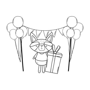balon ve hediyeler ile sevimli ve küçük rakun