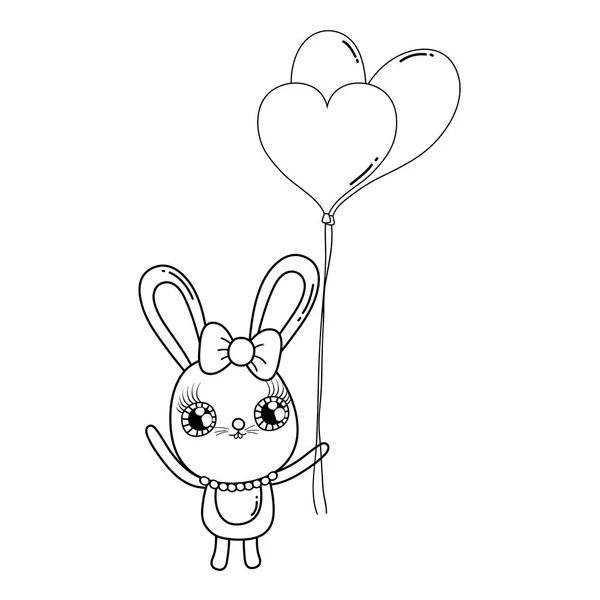 Милый кролик с воздушными шарами День Святого Валентина гелия — стоковый вектор