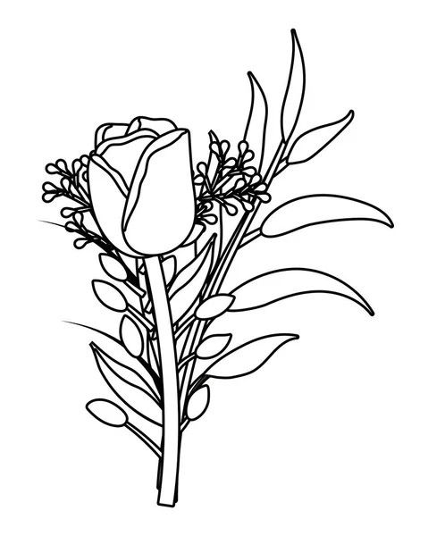 Dibujos animados tropicales florales en blanco y negro — Vector de stock