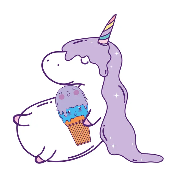 Niedliches Einhorn mit Eis-Kawaii — Stockvektor