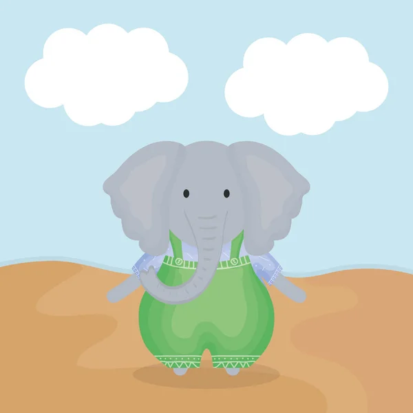 Cute Elephant z ubrania charakter — Wektor stockowy